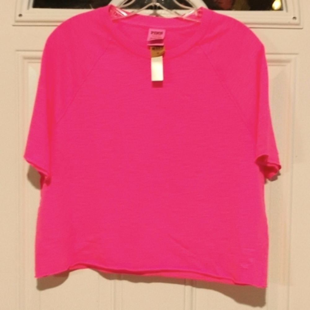 Victoria Secret PINK Hot pink crop shirt size small NWT 100% cotton